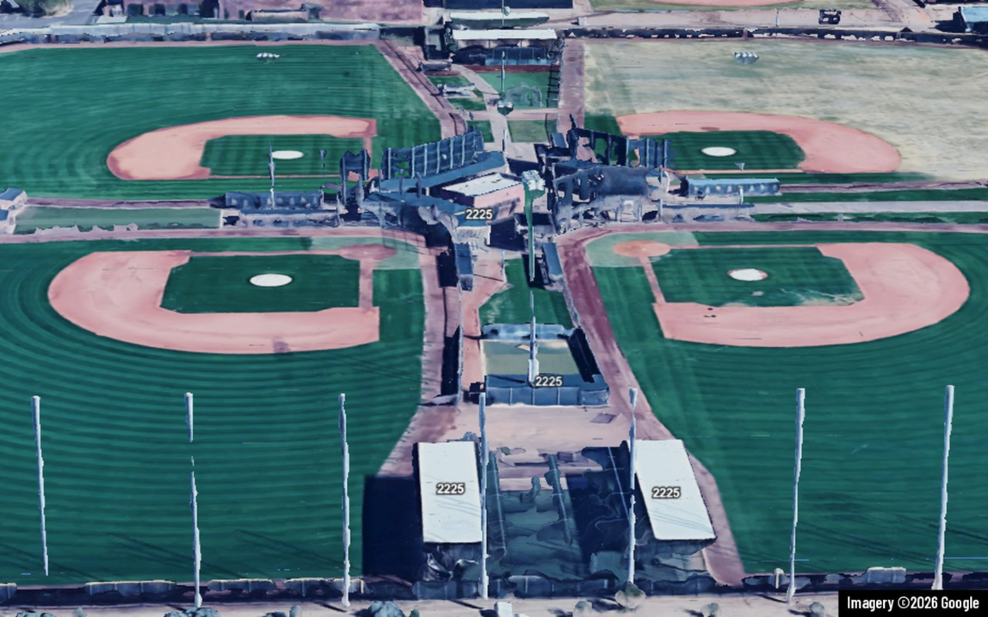 Aerial view of the practice fields at Tempe Diablo Stadium, Tempe, AZ