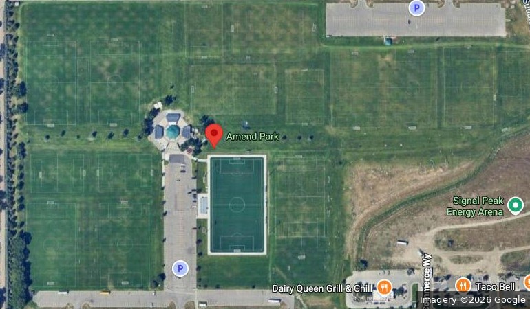 Satellite view of the soccer fields at Amend Park, Billings, Montana